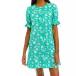 Crown & Ivy™ Women's Smocked Sleeve Green and White  T-Shirt Dress - Sma…
